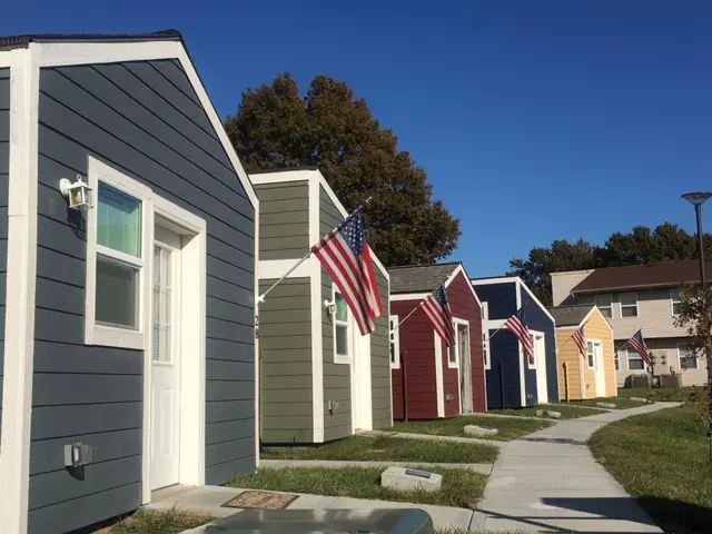 Row of houses with flag Row of houses with flag